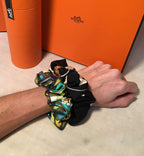 Hermes Handmade En Voyage Silk Scarf Scrunchie in Green