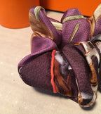 Vintage Hermes Handmade Projets Carres Silk Scarf Scrunchie in Purple