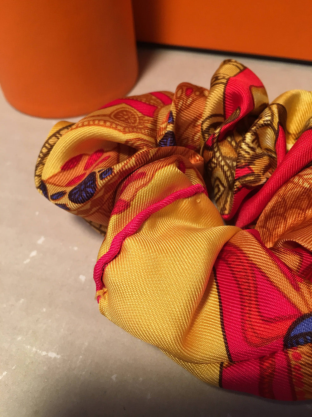 Hermes Handmade Torana Silk Scarf Scrunchie