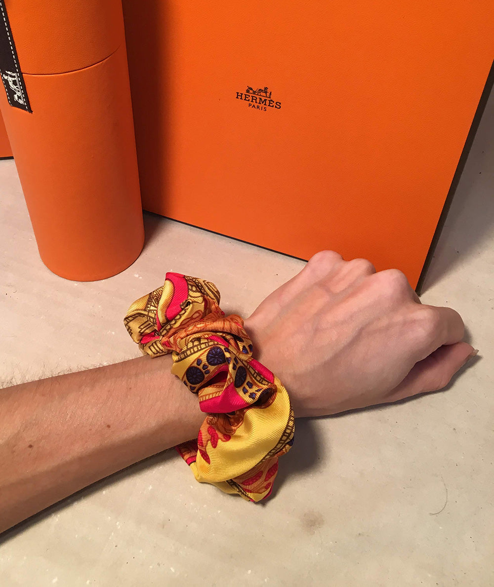 Hermes Handmade Torana Silk Scarf Scrunchie