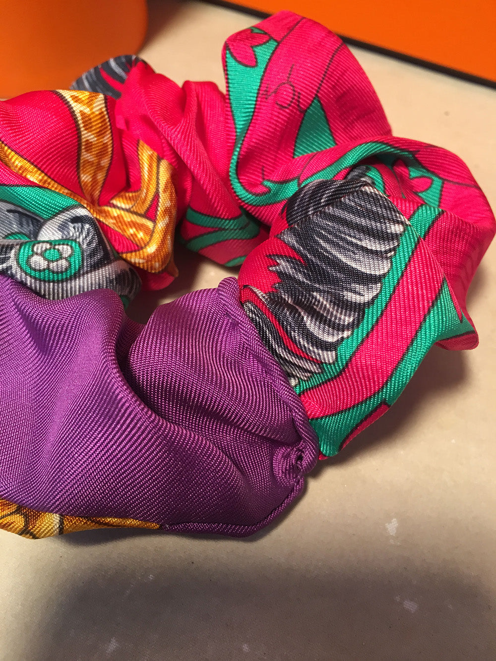 Hermes Handmade Bride de Cour Silk Scarf Scrunchie