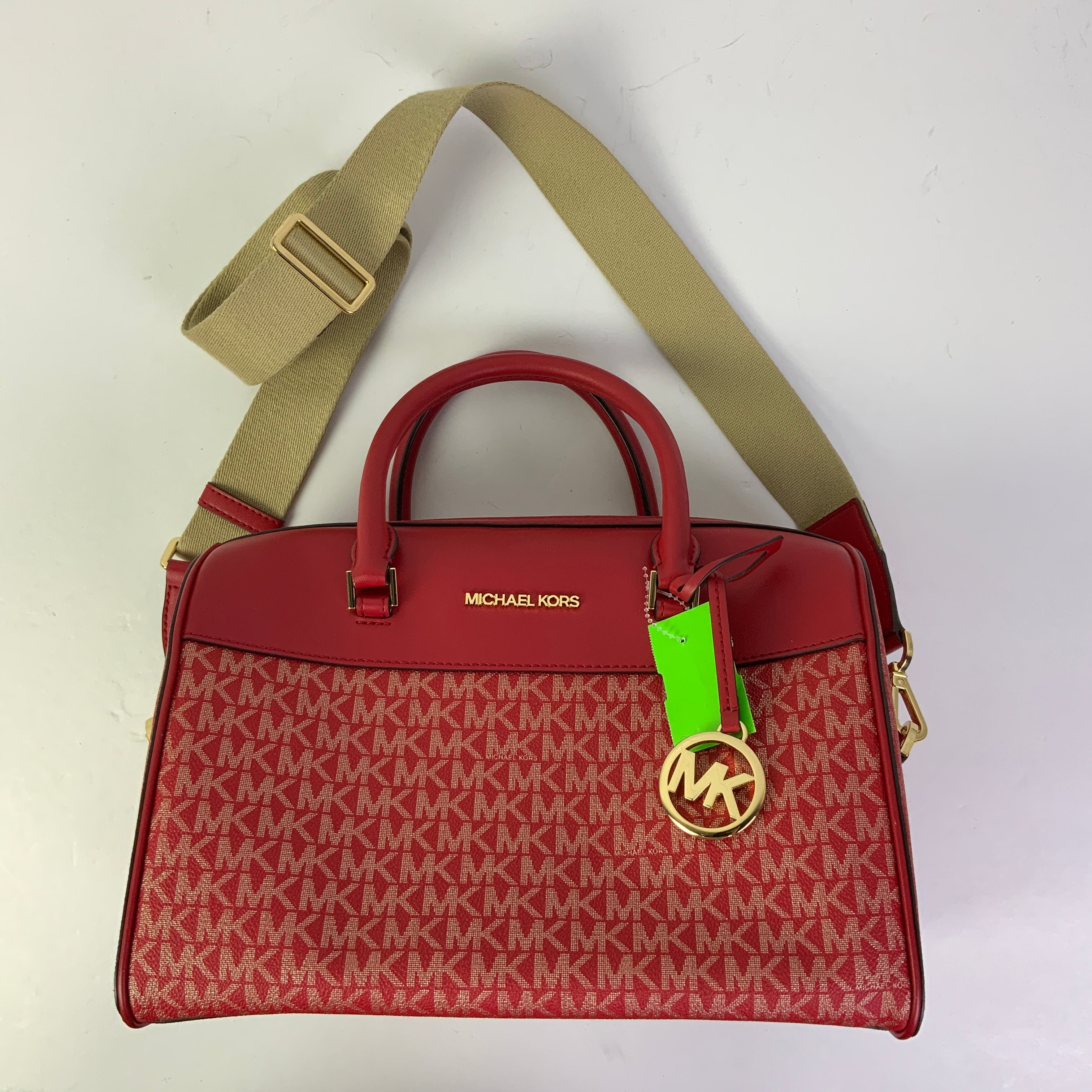 Handbag Designer By Michael Kors In Gold & Red, Size:Medium
