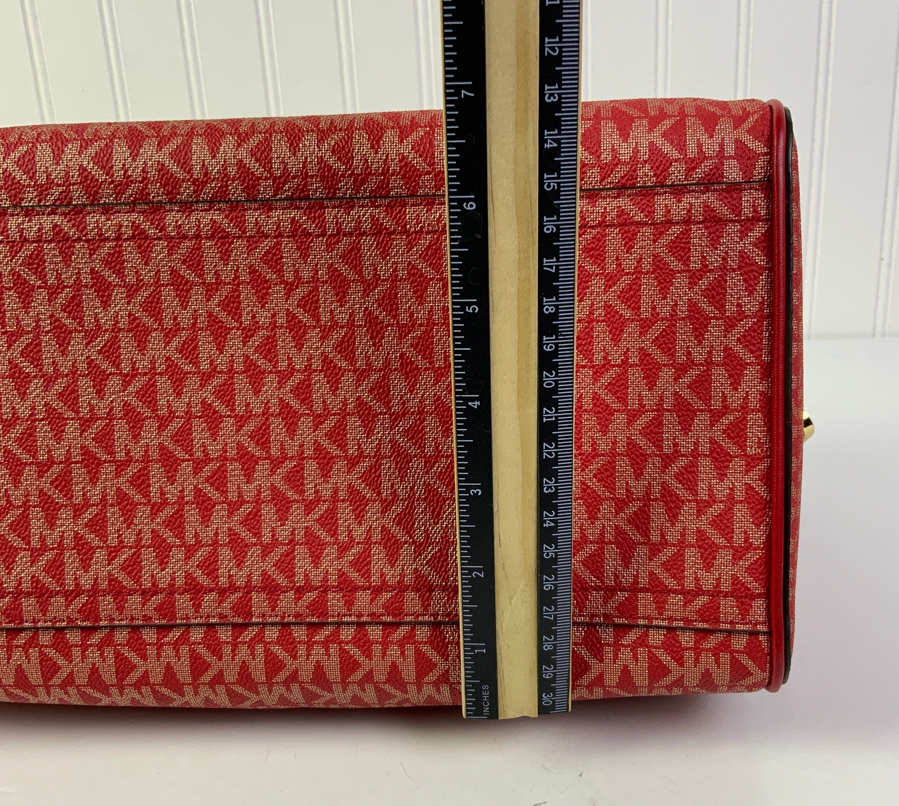 Handbag Designer By Michael Kors In Gold & Red, Size:Medium