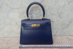 HERMES／エルメス ミニケリー20 ボックスカーフ ブルー 〇X刻印 ショルダーバッグ 700120069