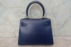 HERMES／エルメス ミニケリー20 ボックスカーフ ブルー 〇X刻印 ショルダーバッグ 700120069