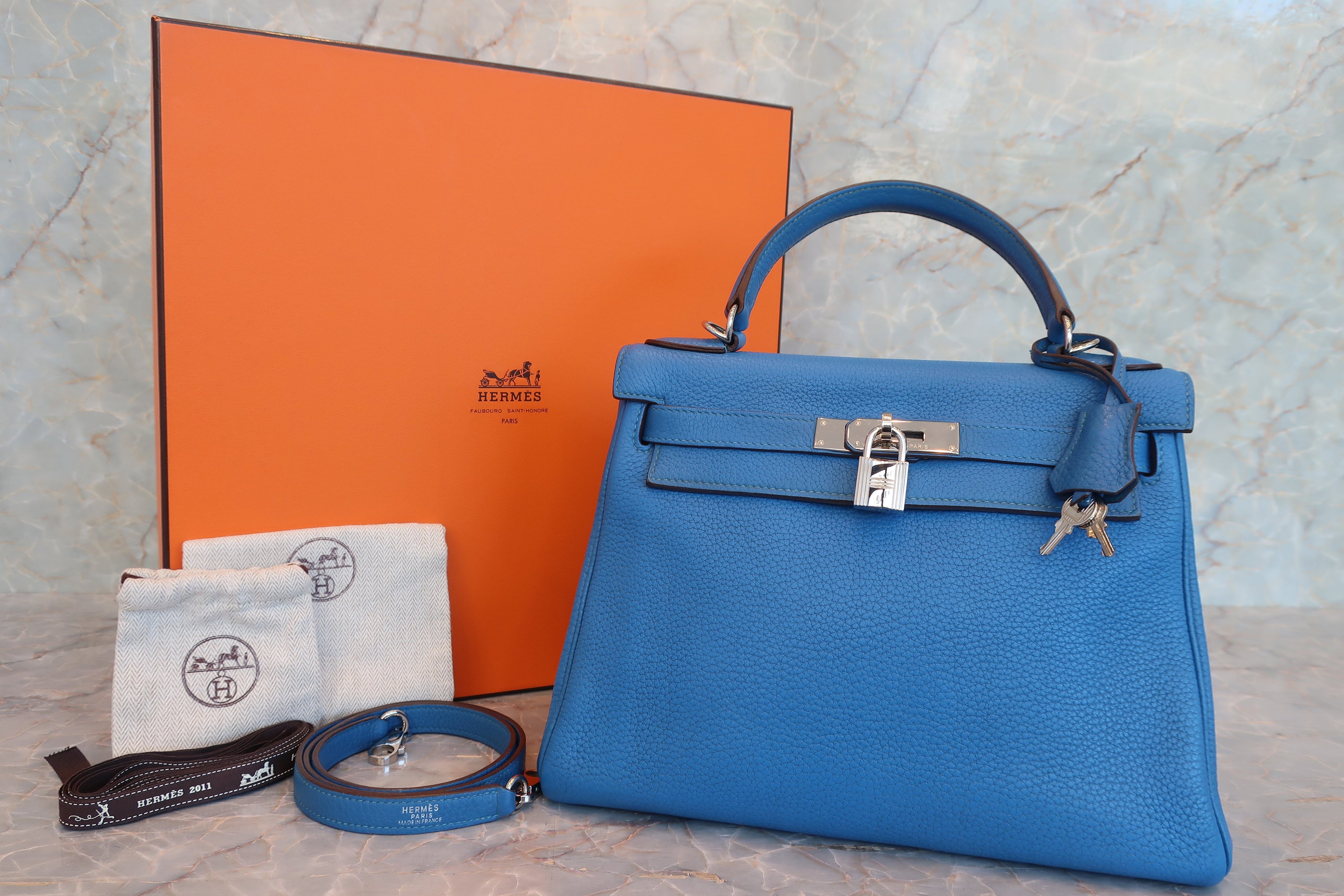 HERMES／エルメス ケリー28 トリヨンクレマンス ミコノス □O刻印 ショルダーバッグ 700070190