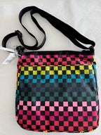 LeSportSac Rainbow Checkers Handbag Zipper Crossbody Bag Pink Yellow Purse NEW