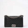 Chanel Boy Medium Black Flap Bag Quilted Caviar 2017