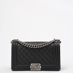 Chanel Boy Medium Black Flap Bag Quilted Caviar 2017