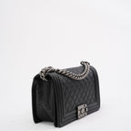 Chanel Boy Medium Black Flap Bag Quilted Caviar 2017