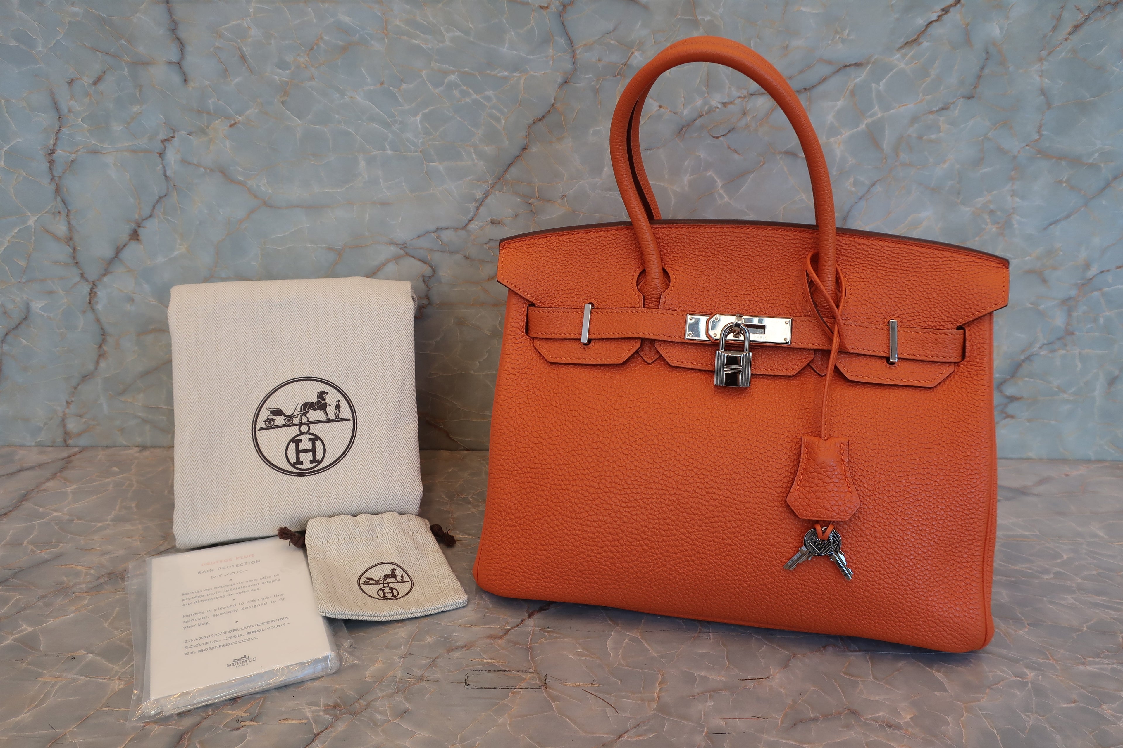 HERMES／エルメス バーキン30 トゴ オレンジ □L刻印 ハンドバッグ 700080142