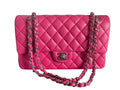 Chanel Timeless Classic Medium Double Flap Bag Hot Pink Lambskin with Silver Hardware