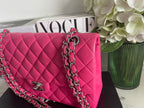 Chanel Timeless Classic Medium Double Flap Bag Hot Pink Lambskin with Silver Hardware