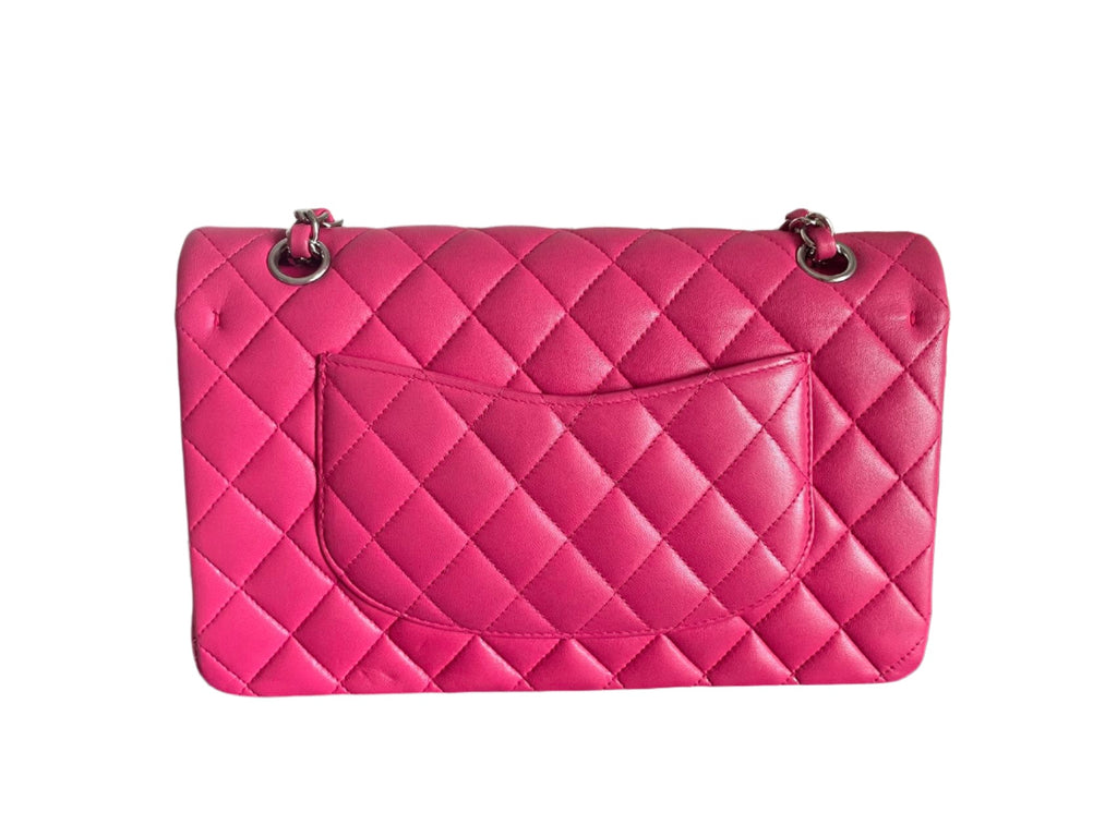 Chanel Timeless Classic Medium Double Flap Bag Hot Pink Lambskin with Silver Hardware