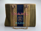 Chanel Deauville Medium Tote Bag in Khaki Beige and Navy Blue Raffia with Gold Hardware