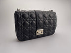 Dior Miss Dior Shoulder Bag in Black Lambskin Leather with Silver Hardware