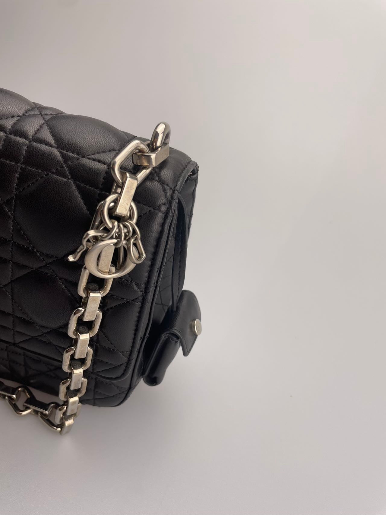 Dior Miss Dior Shoulder Bag in Black Lambskin Leather with Silver Hardware