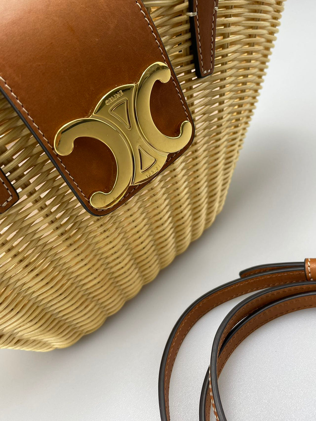 Celine Teen Couffin Basket Bag in Wicker and Natural Calfskin