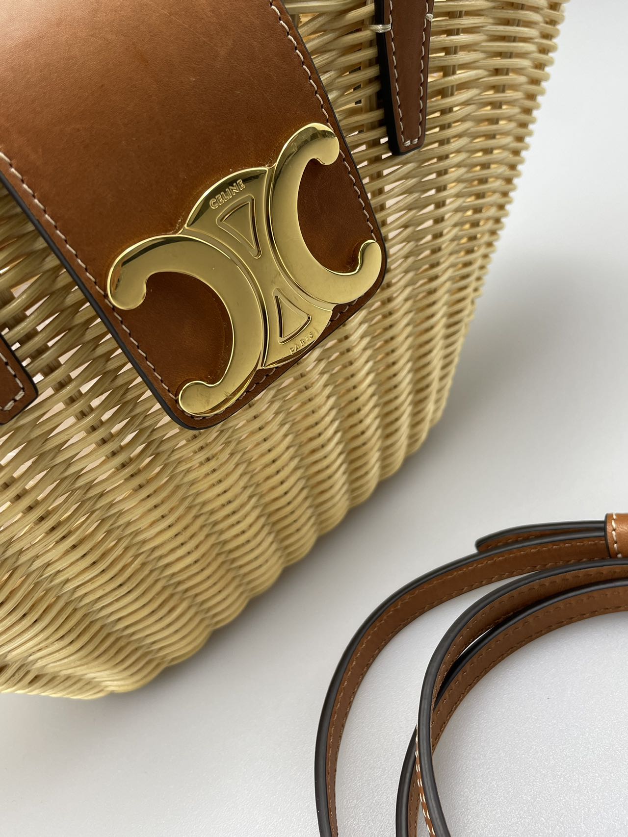 Celine Teen Couffin Basket Bag in Wicker and Natural Calfskin