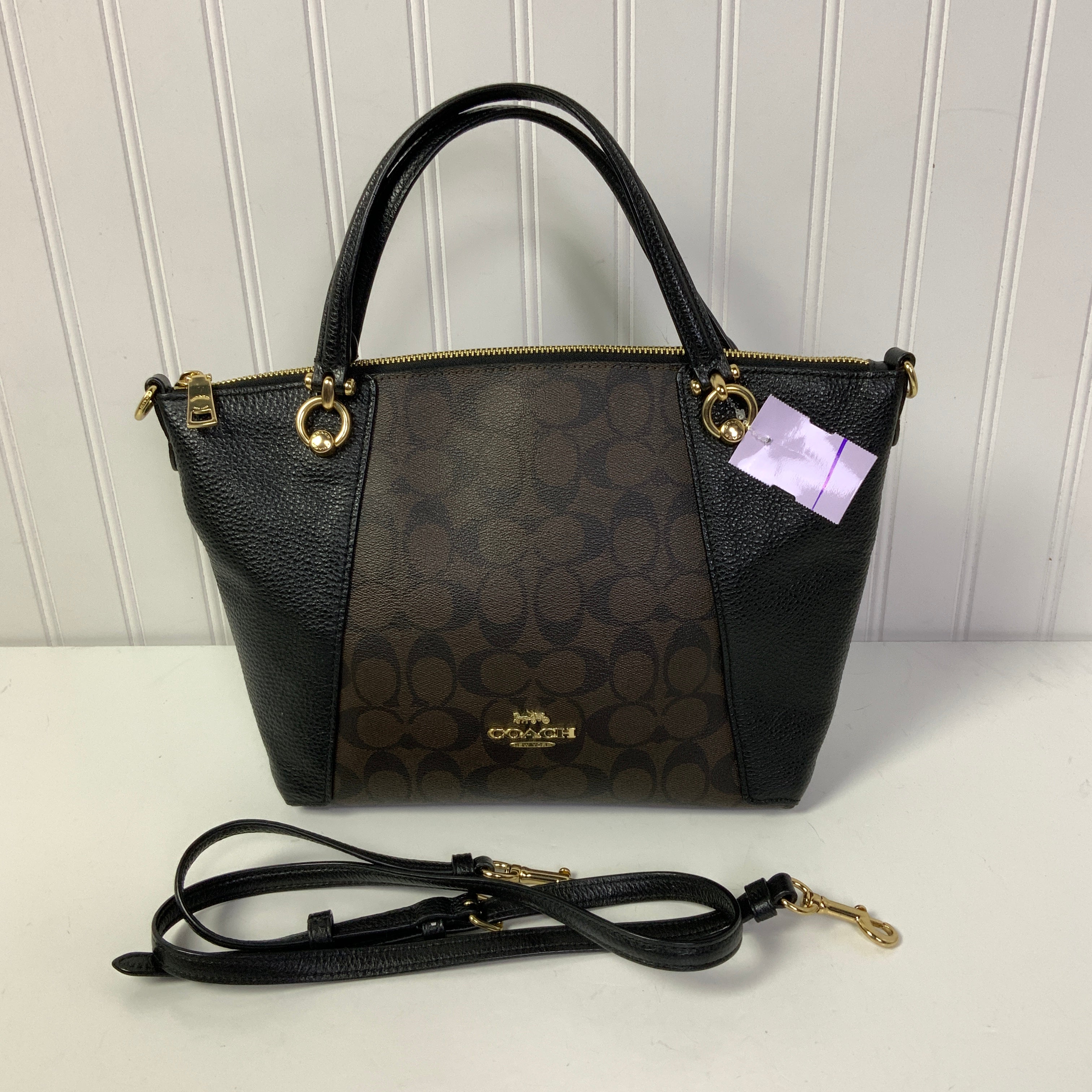 Handbag Designer By Coach In Black & Brown, Size:Medium