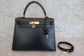 HERMES／エルメス ケリー28 ボックスカーフ ブラック □G刻印 ショルダーバッグ 800010144