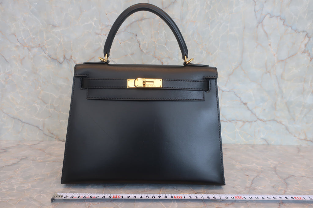 HERMES／エルメス ケリー28 ボックスカーフ ブラック □G刻印 ショルダーバッグ 800010144