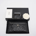 Chanel Camellia Quilted Lambskin Leather Black Zip Pouch