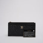 Chanel Camellia Quilted Lambskin Leather Black Zip Pouch