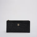 Chanel Camellia Quilted Lambskin Leather Black Zip Pouch