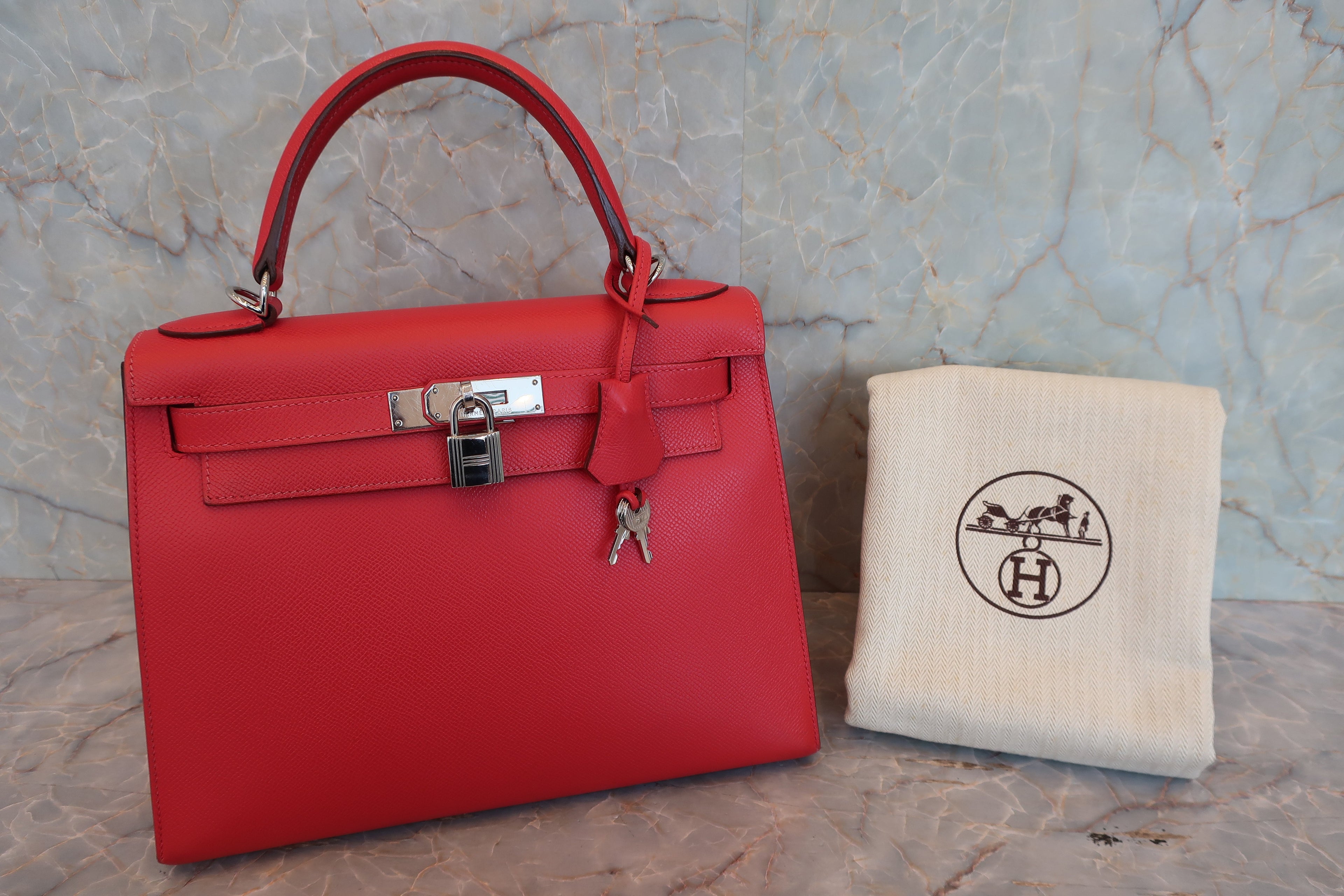 HERMES／エルメス ケリー28 ヴォーエプソン ブーゲンビリア □N刻印 ハンドバッグ 800010201