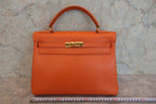 HERMES／エルメス ケリー32 ヴォーガリバー オレンジ 〇W刻印 ショルダーバッグ 800040080