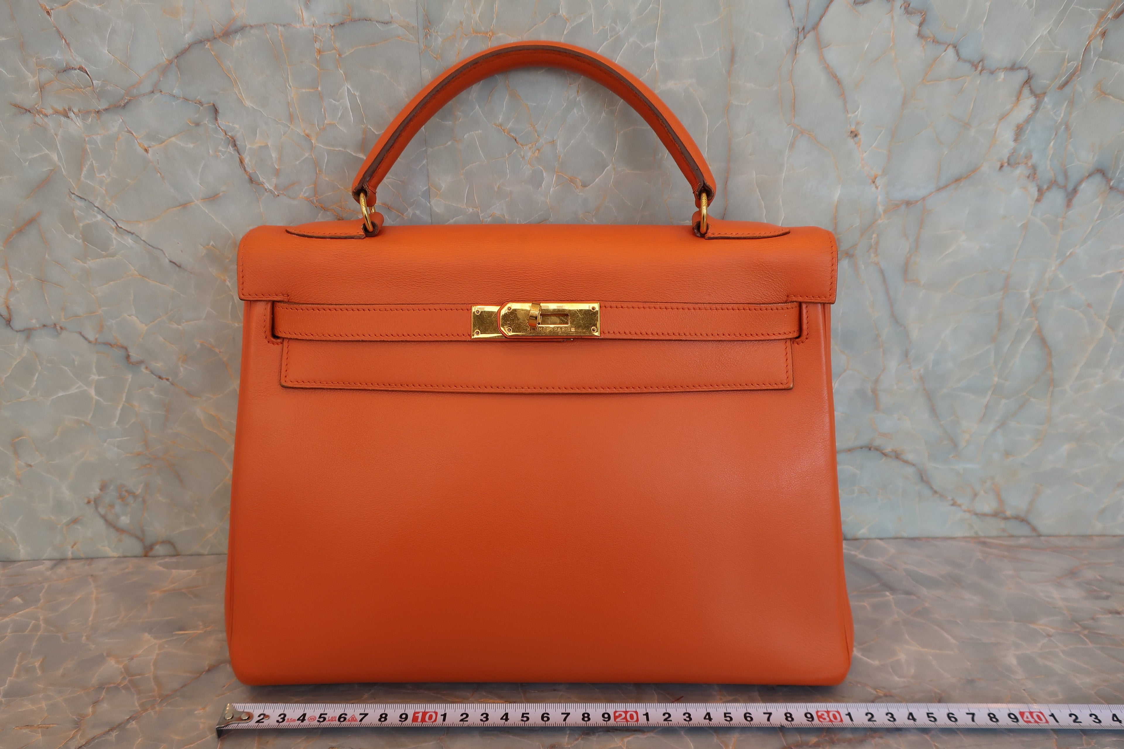 HERMES／エルメス ケリー32 ヴォーガリバー オレンジ 〇W刻印 ショルダーバッグ 800040080