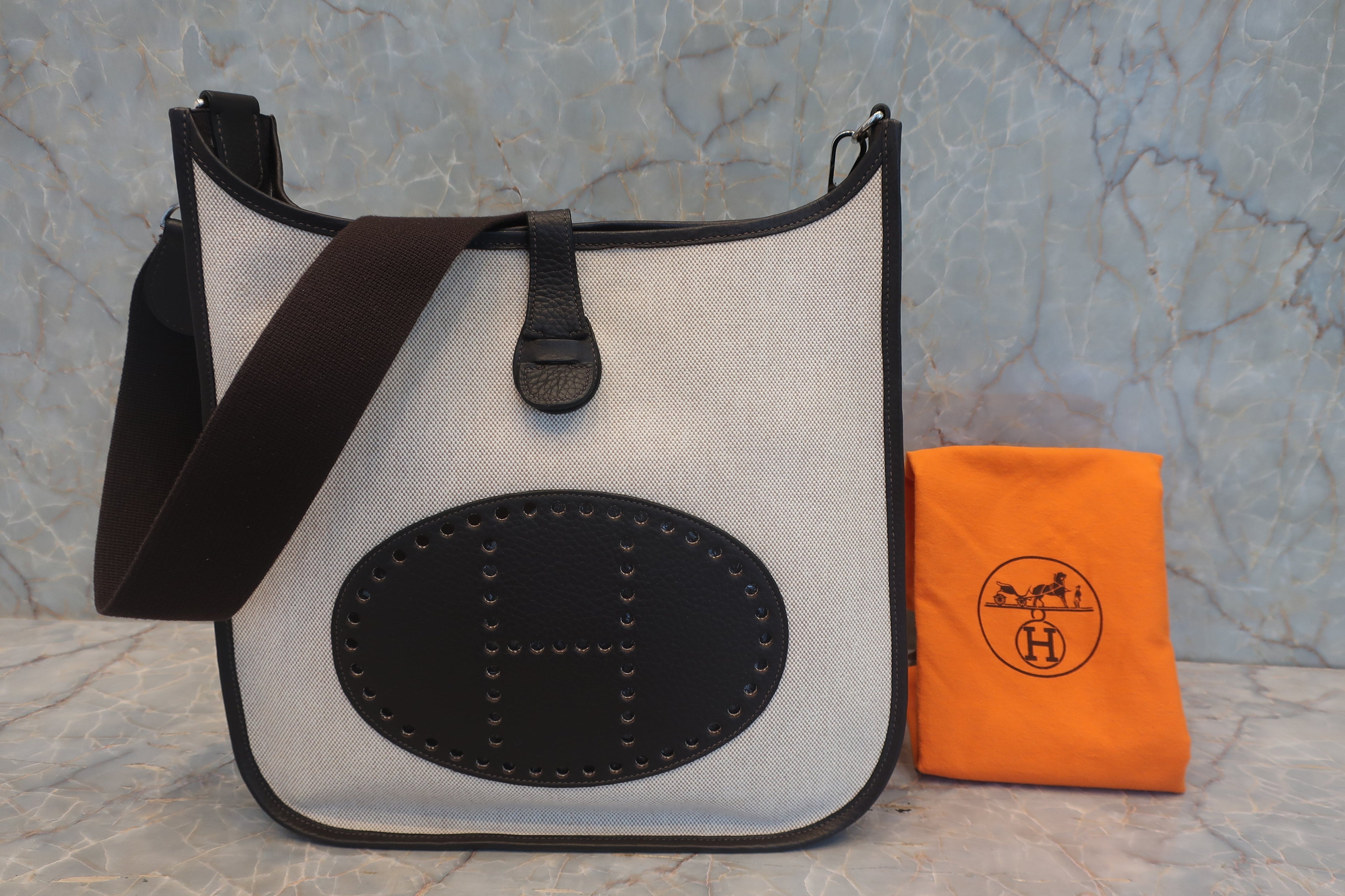 HERMES／エルメス エブリン1GM トワルアッシュ/トリヨンクレマンス ベージュ/ブラウン □J刻印 ショルダーバッグ 800030055