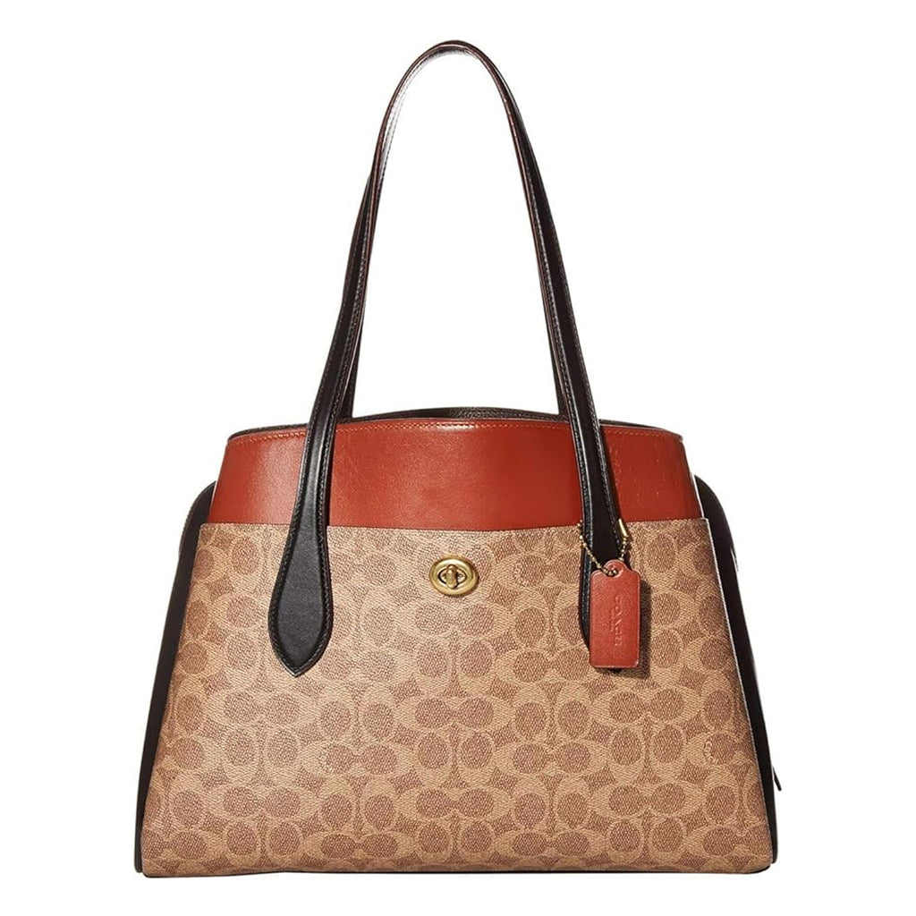 Coach Lora Carryall B4 Tan Rust Colorblock Tote Bag Canvas Handbag Purse NEW