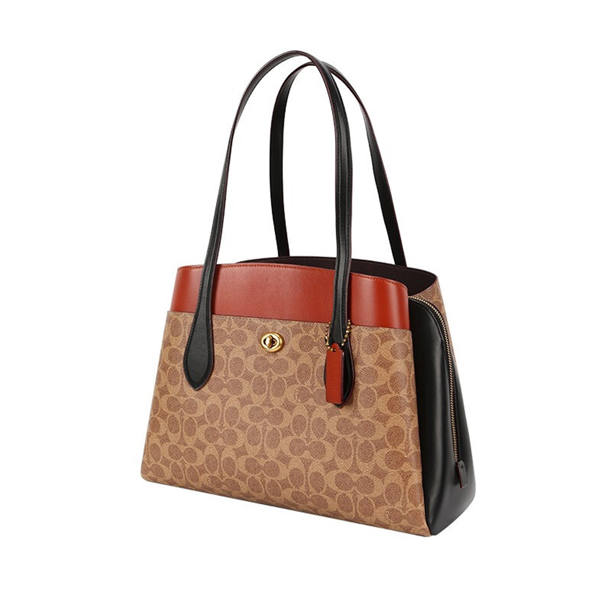 Coach Lora Carryall B4 Tan Rust Colorblock Tote Bag Canvas Handbag Purse NEW