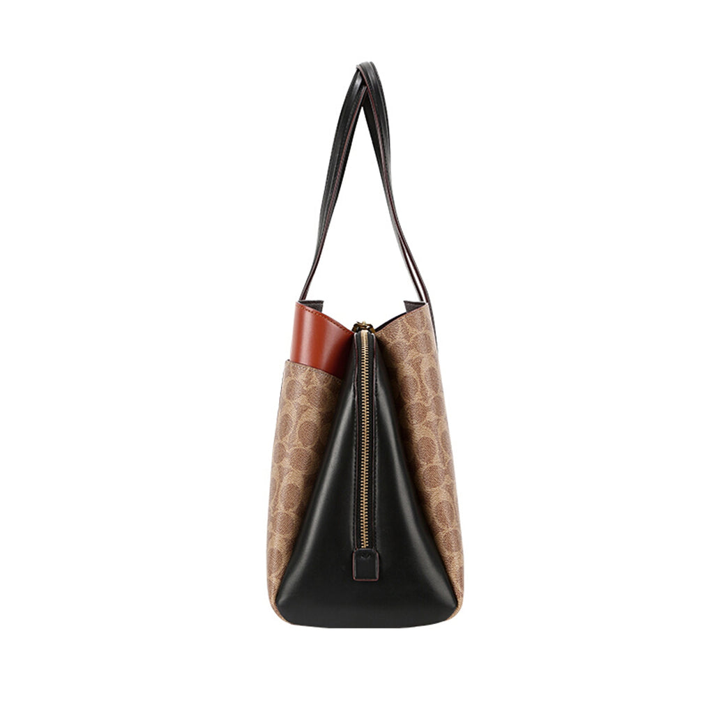 Coach Lora Carryall B4 Tan Rust Colorblock Tote Bag Canvas Handbag Purse NEW