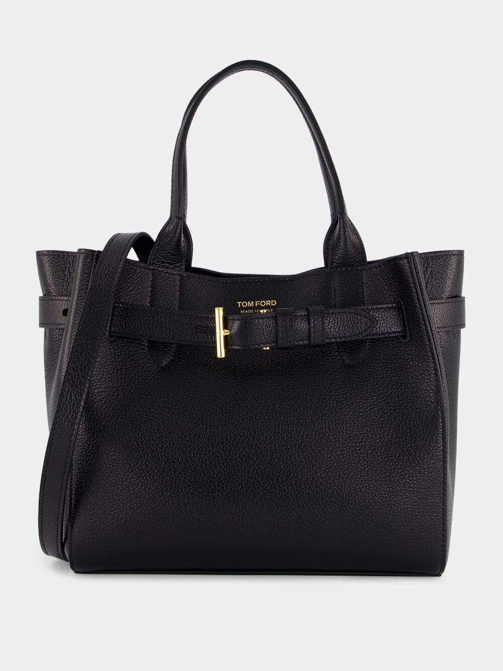 Black Leather Belted Tote Bag
