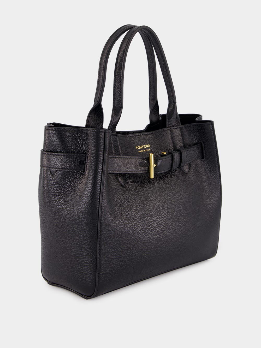 Black Leather Belted Tote Bag