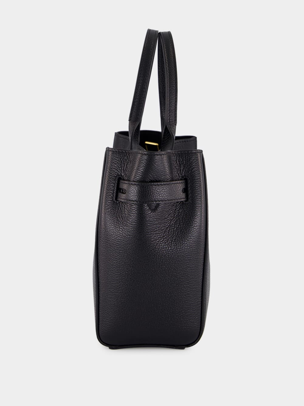 Black Leather Belted Tote Bag