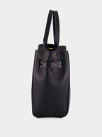 Black Leather Belted Tote Bag