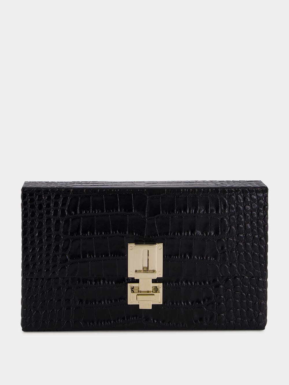 Black Crocodile Clutch in Leather