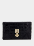Black Crocodile Clutch in Leather