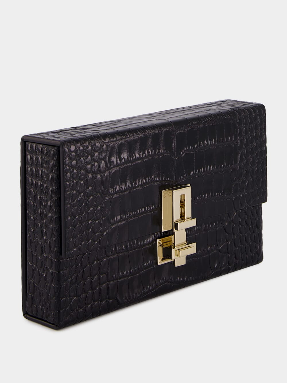 Black Crocodile Clutch in Leather