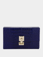 Sea Blue Crocodile Clutch in Leather