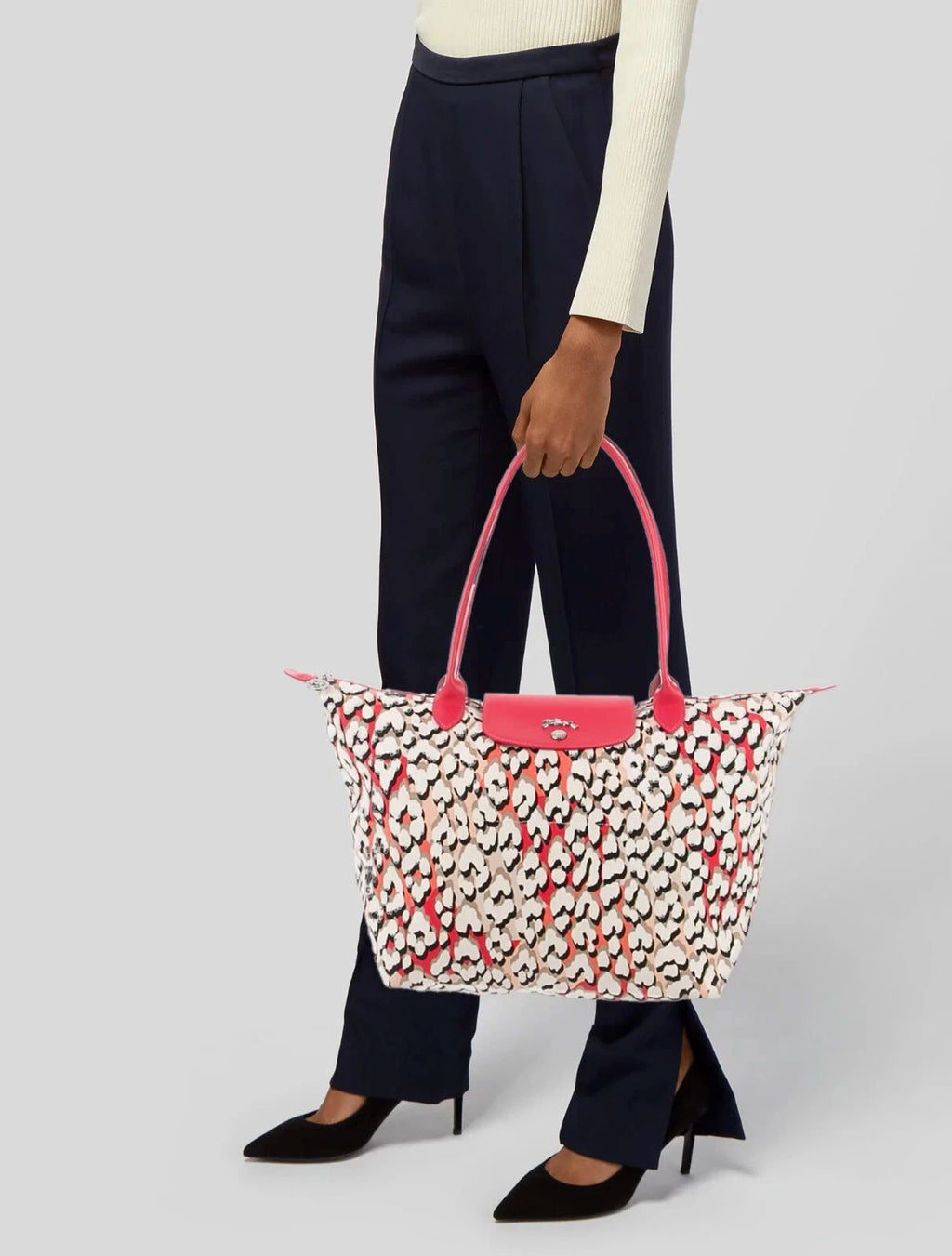 Longchamp Leopard Flourish Scott Coral Panther Pink Large Bag Handbag Purse NEW