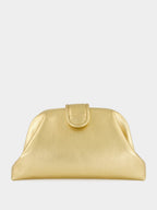 Mavie Gold Leather Clutch with Closure