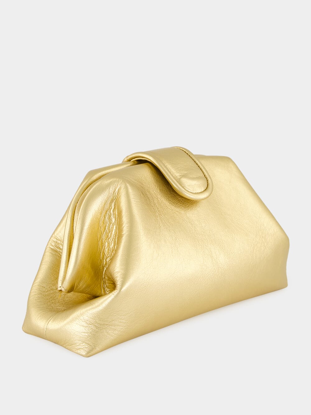 Mavie Gold Leather Clutch with Closure
