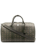 MCM Traveler Monogram Logo Printed Duffle Bag Green Zip Large Travel Handbag NEW
