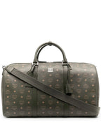 MCM Traveler Monogram Logo Printed Duffle Bag Green Zip Large Travel Handbag NEW