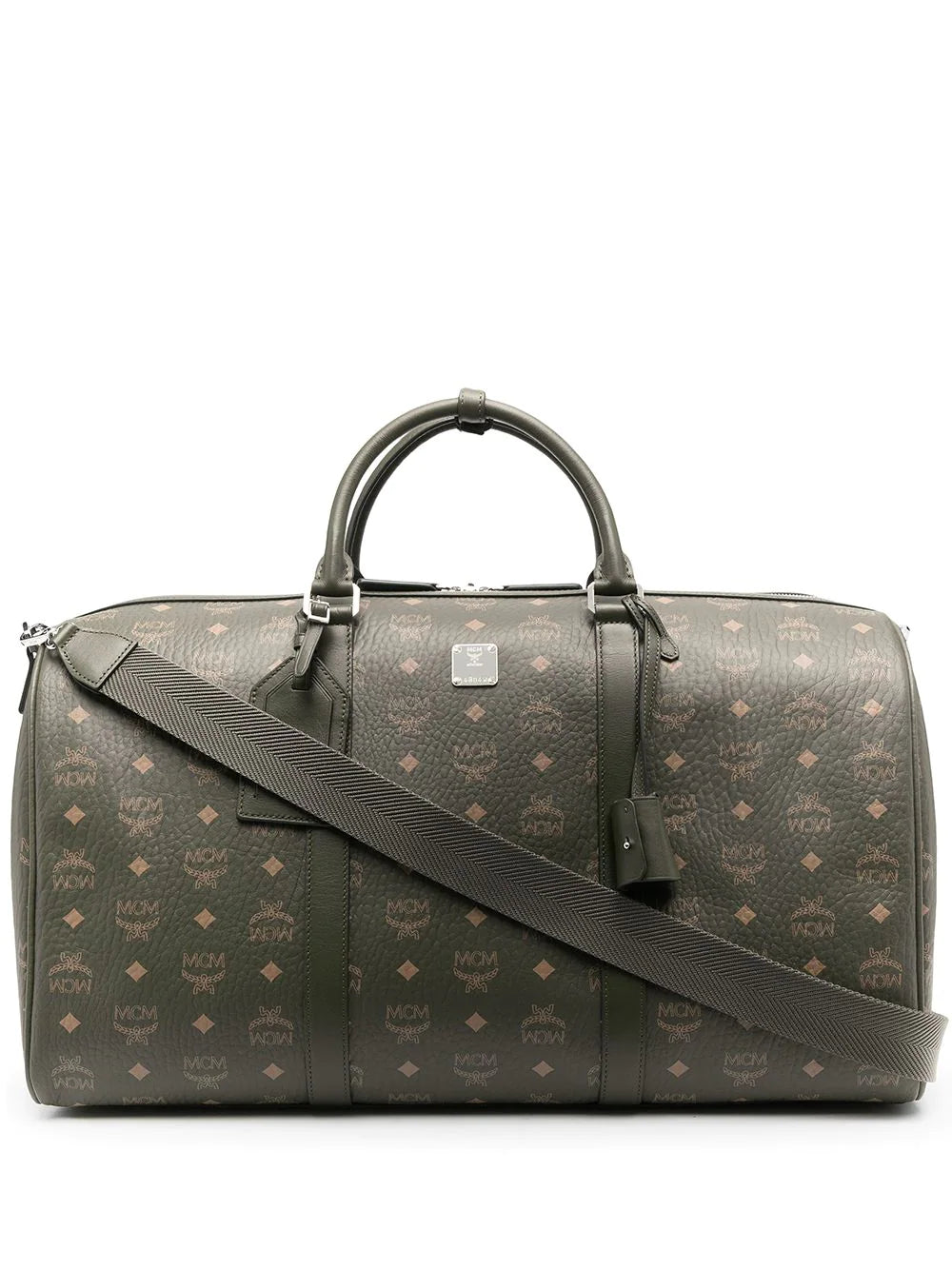 MCM Traveler Monogram Logo Printed Duffle Bag Green Zip Large Travel Handbag NEW